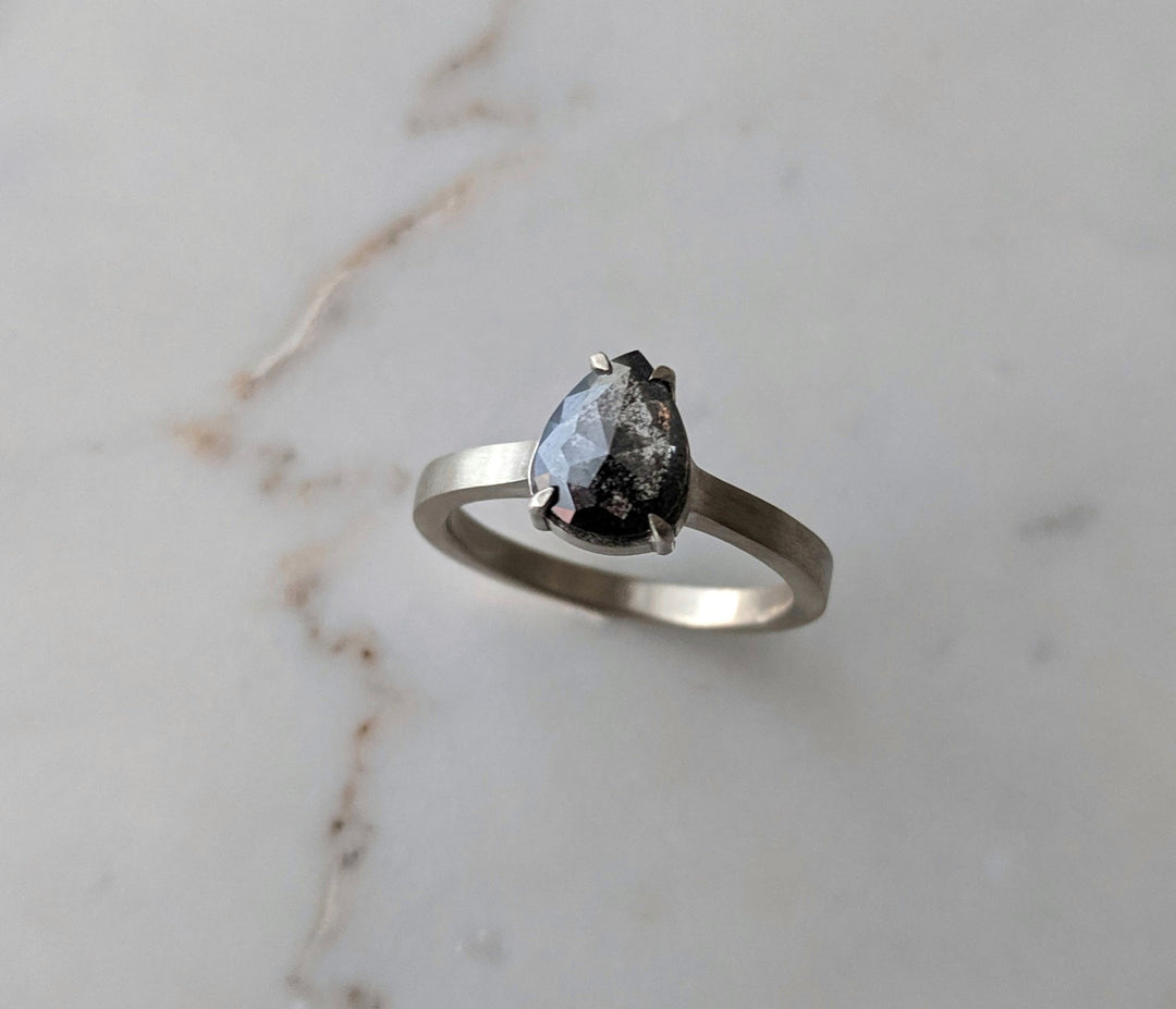 Grey Salt and Pepper 4 Prong Ring | 14K White Gold