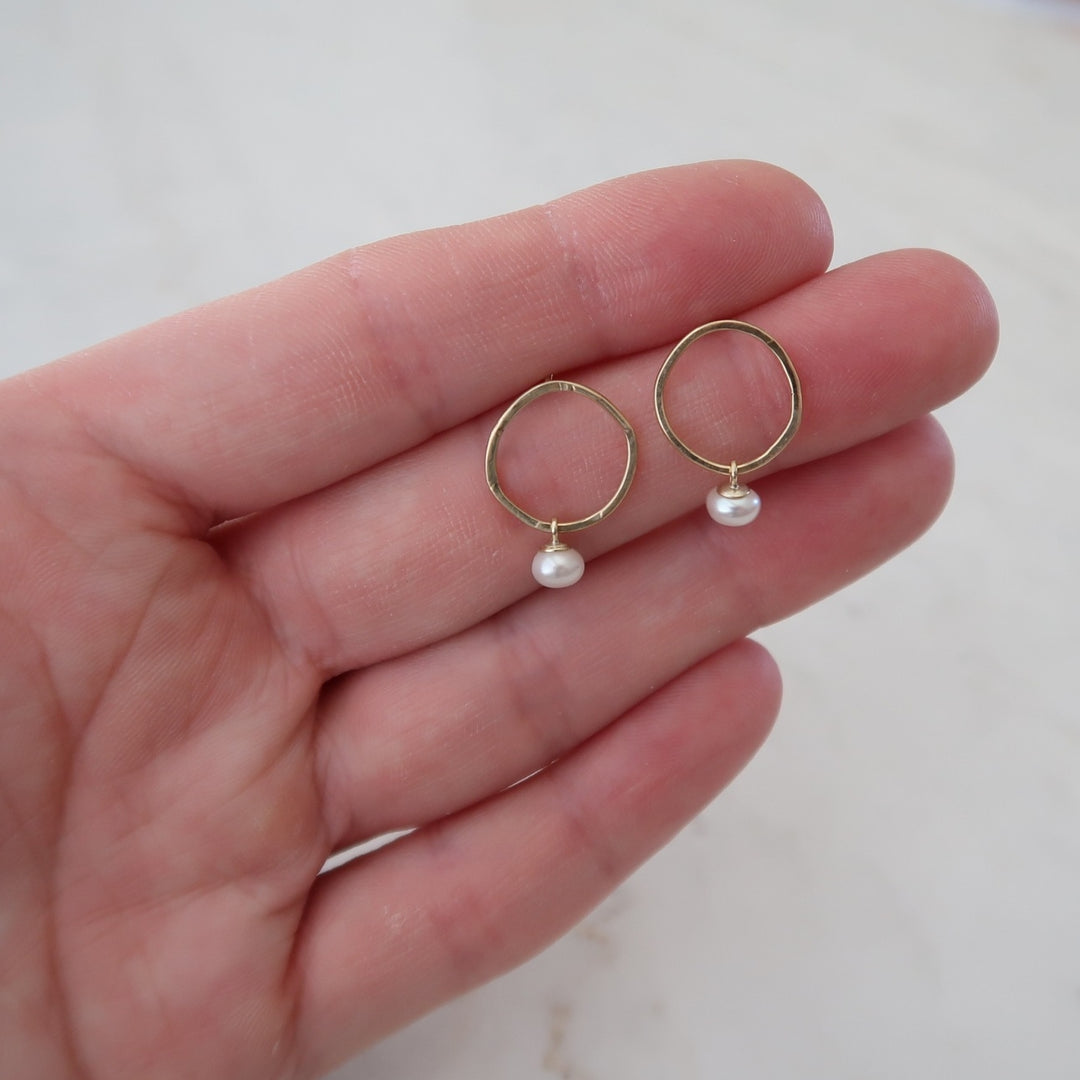 Hoop Studs with Pearl Dangle