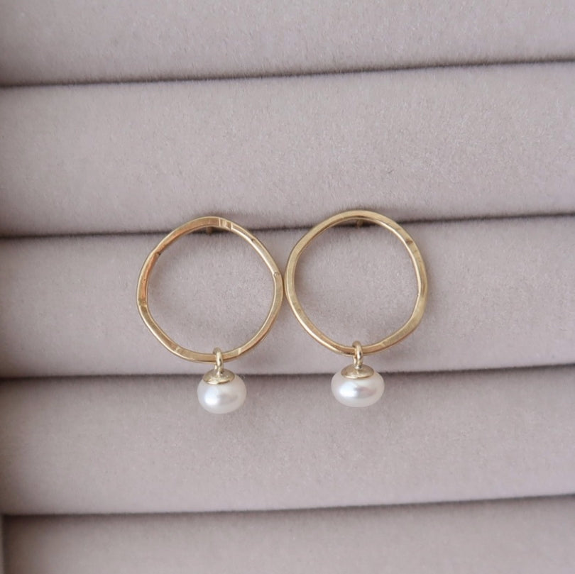 Hoop Studs with Pearl Dangle