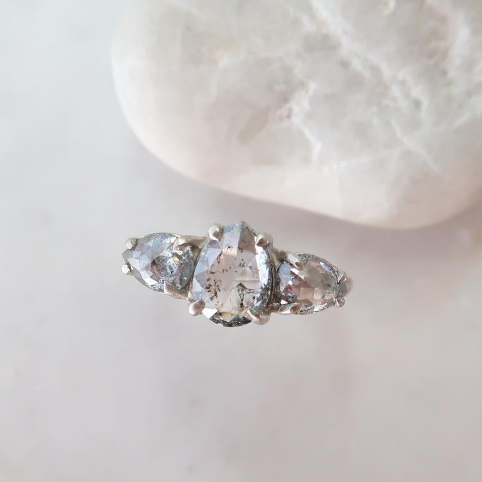 Salt + Pepper Pear Diamond Trio Ring