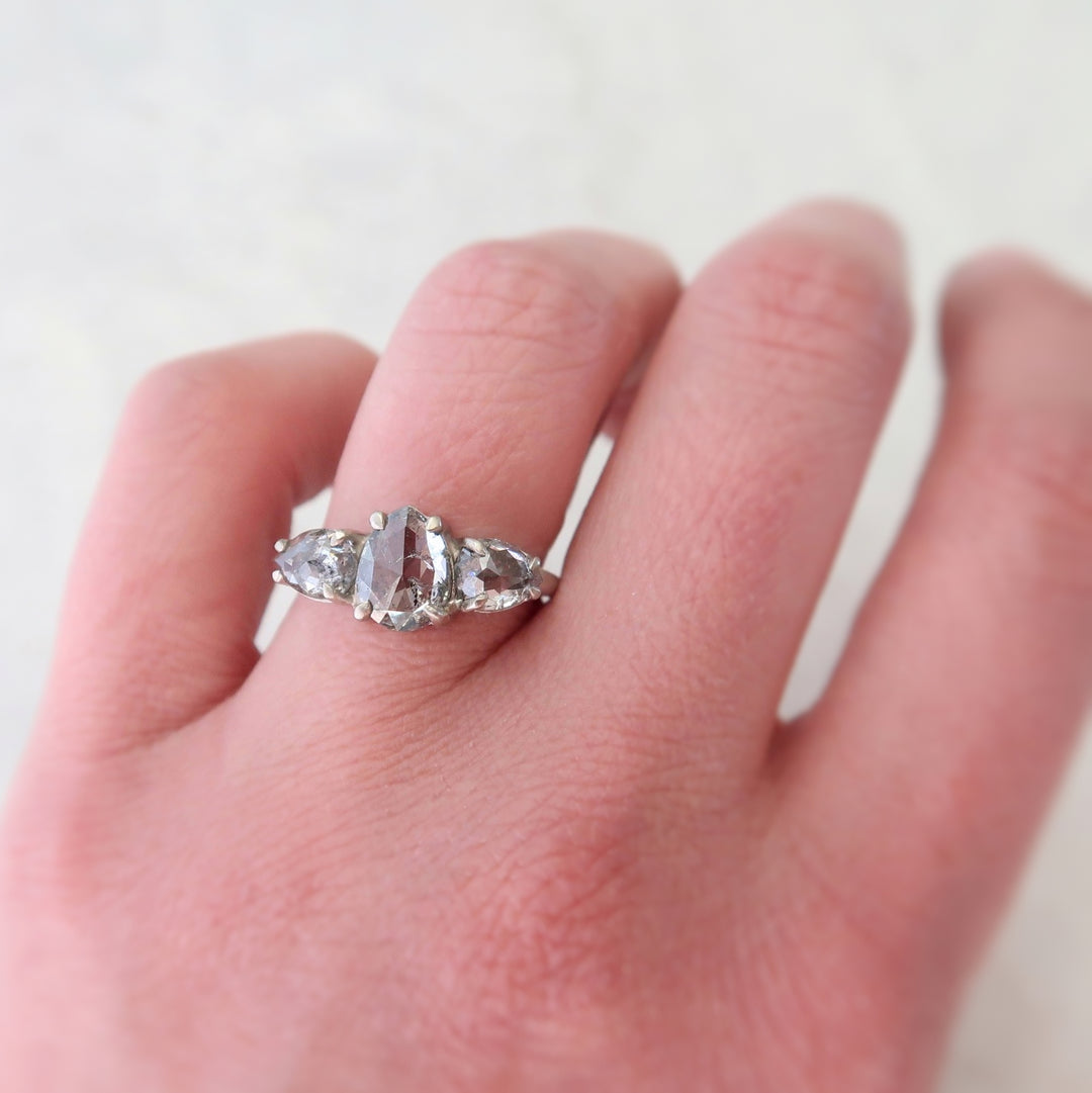 Salt + Pepper Pear Diamond Trio Ring