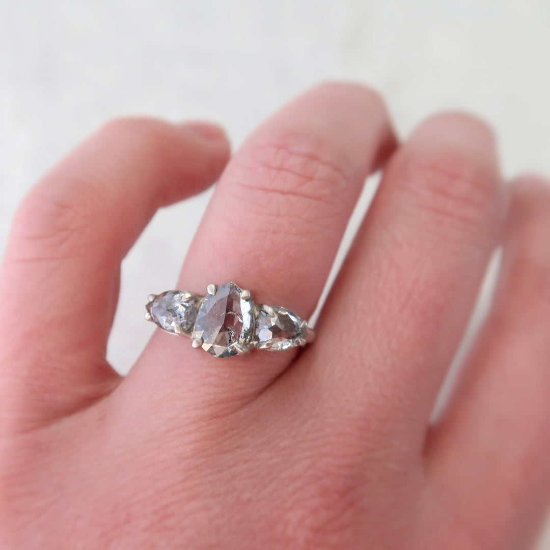 Salt + Pepper Pear Diamond Trio Ring