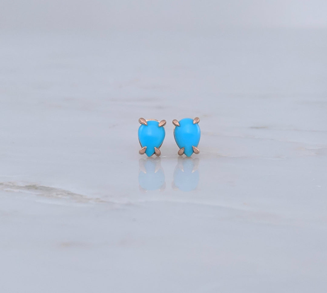 Turquoise Stud Earrings | 14K Rose Gold