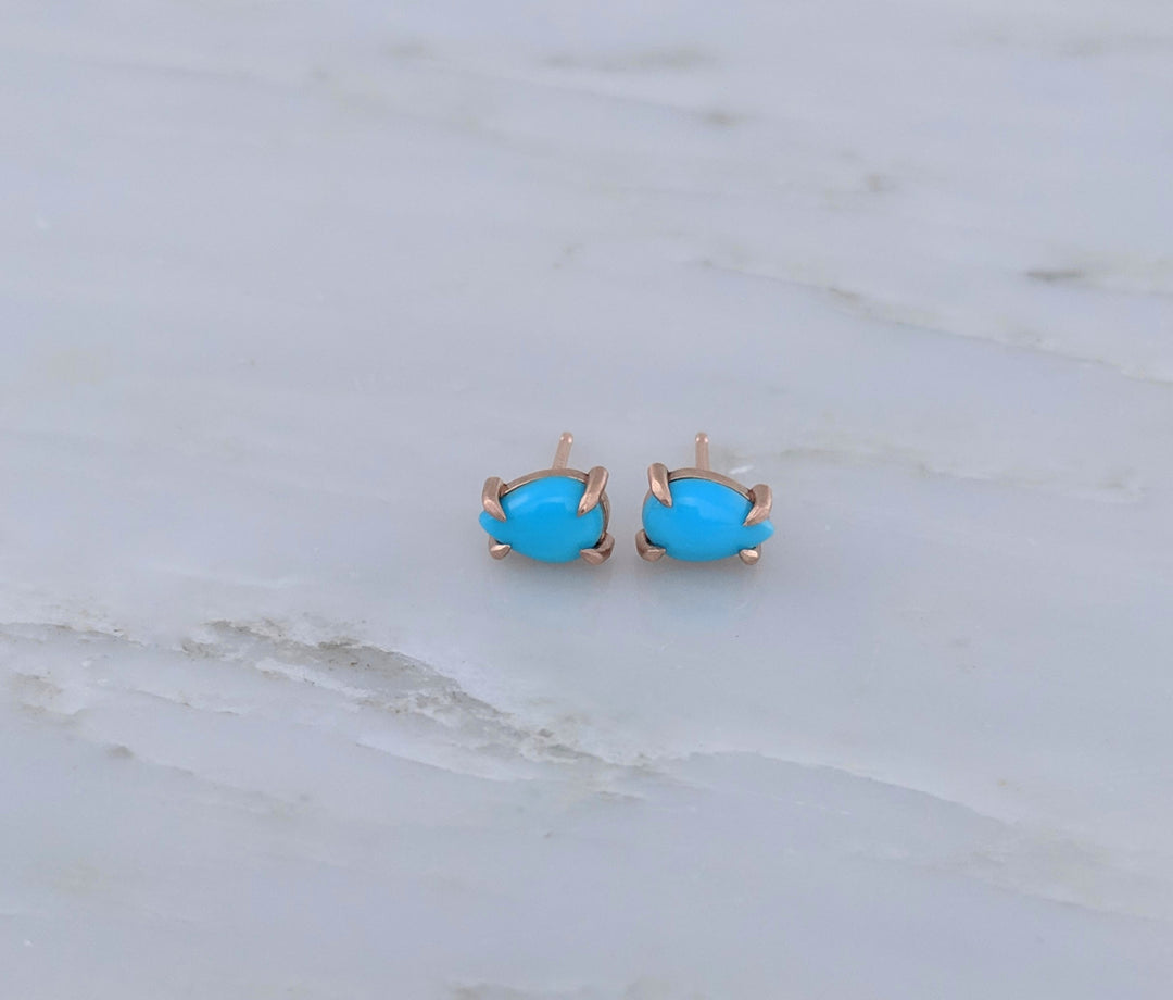 Turquoise Stud Earrings | 14K Rose Gold