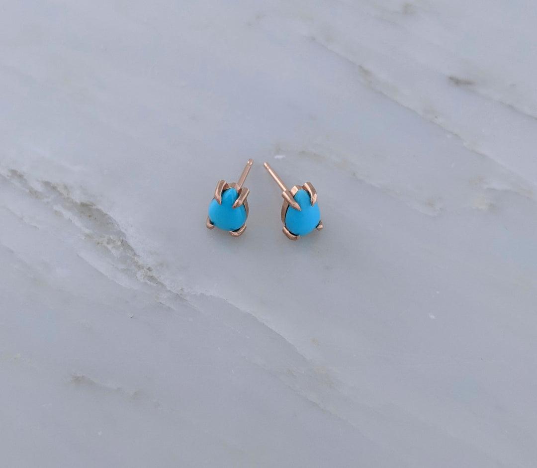 Turquoise Stud Earrings | 14K Rose Gold