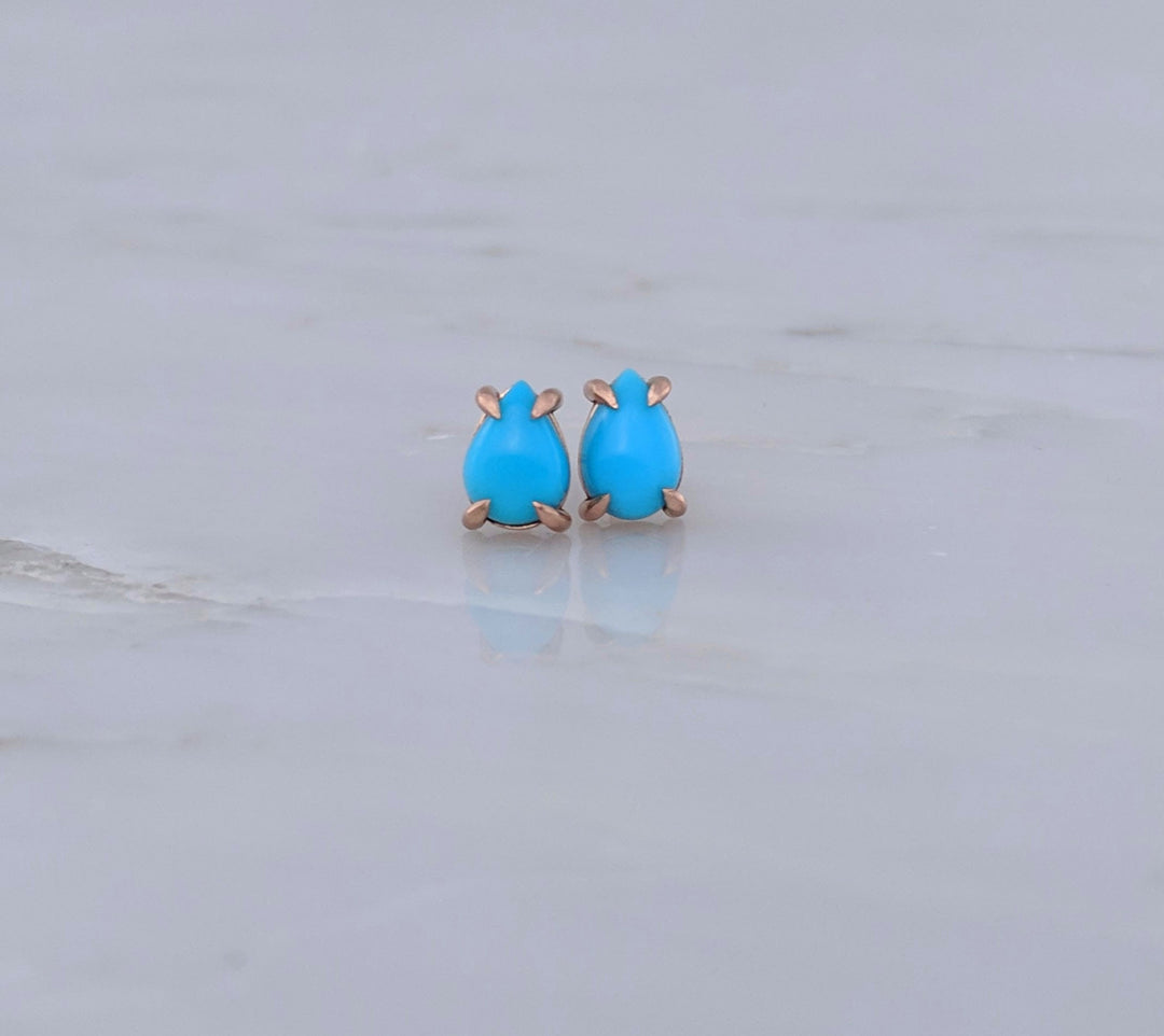 Turquoise Stud Earrings | 14K Rose Gold