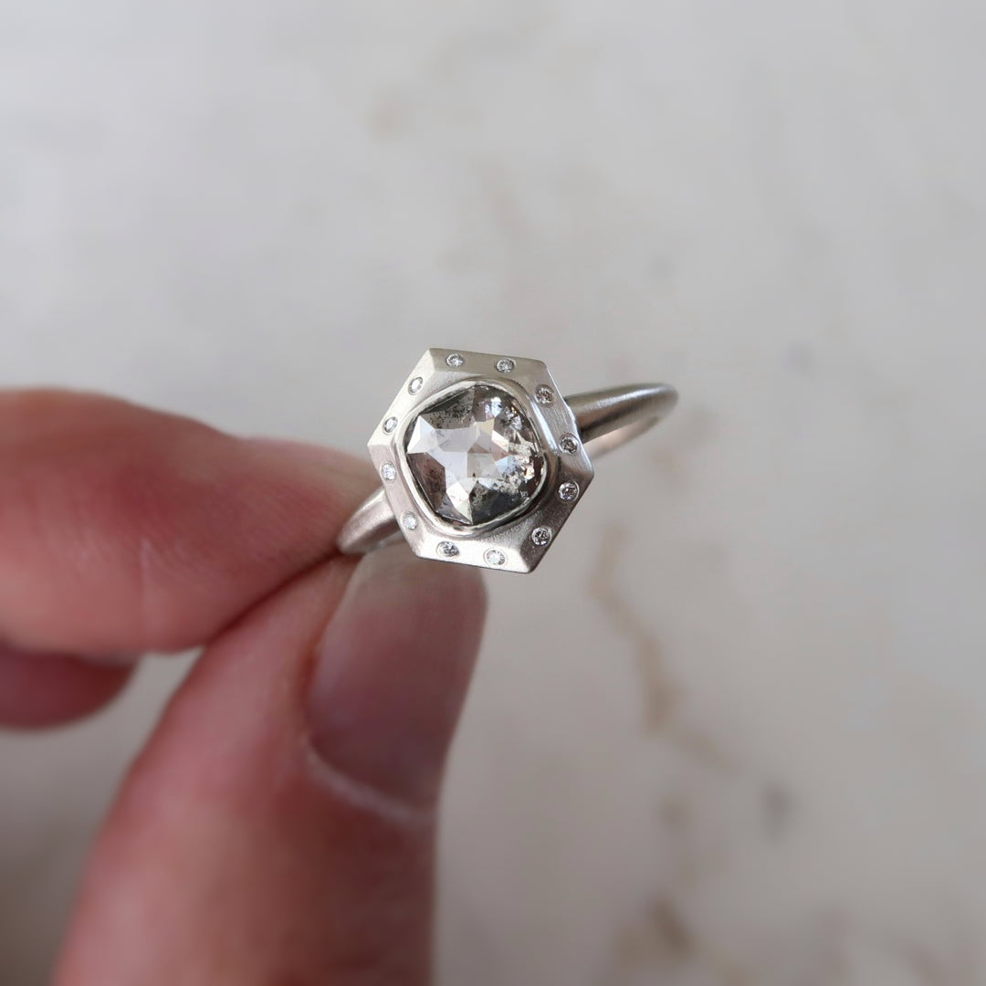 .84 Ct Cushion Diamond Hex Ring