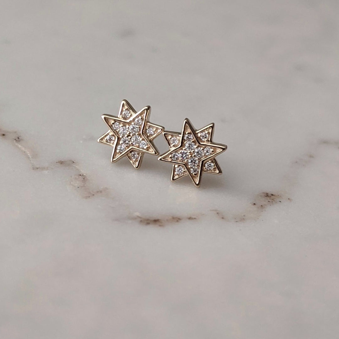 Diamond Starburst Earrings | 14K Yellow Gold