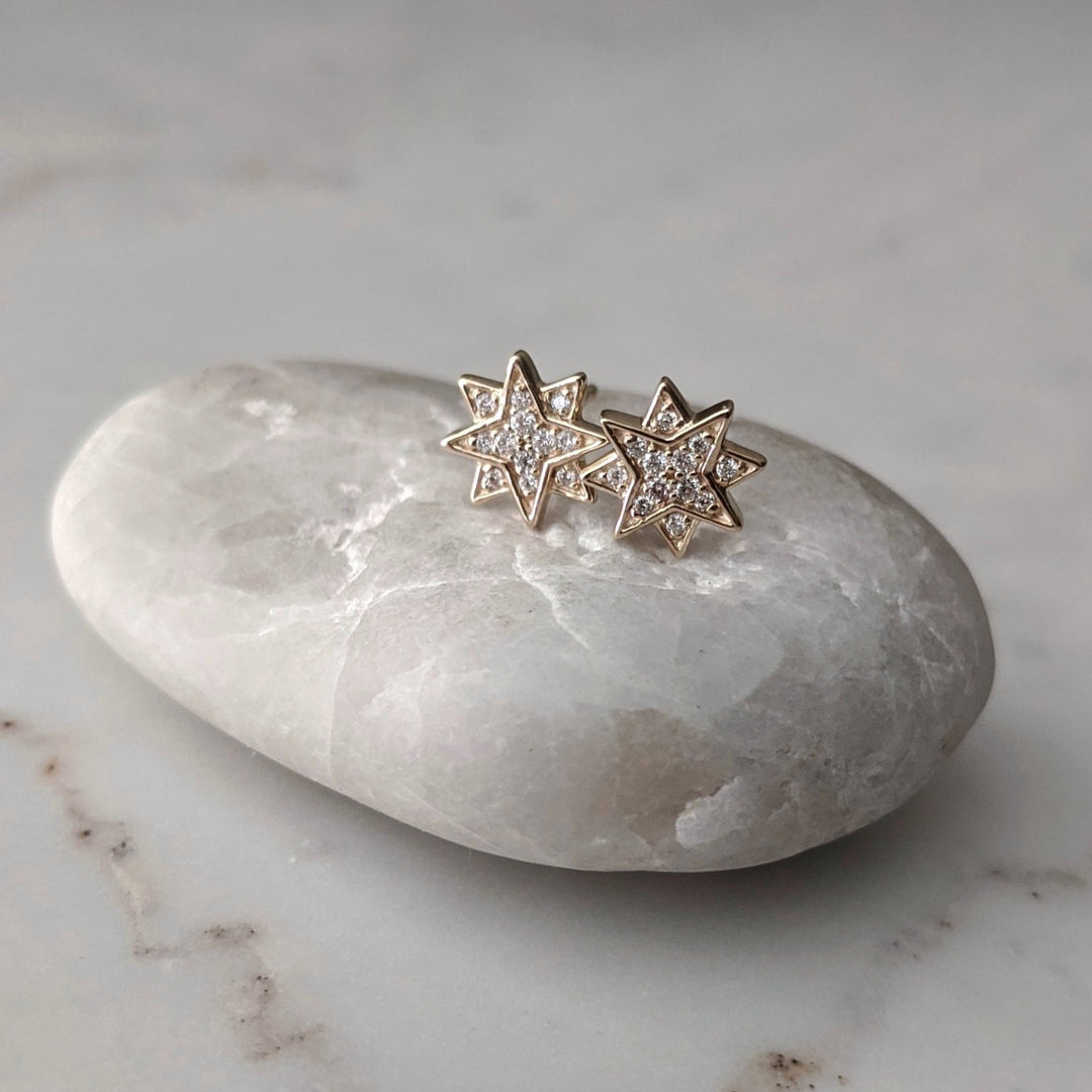 Diamond Starburst Earrings | 14K Yellow Gold