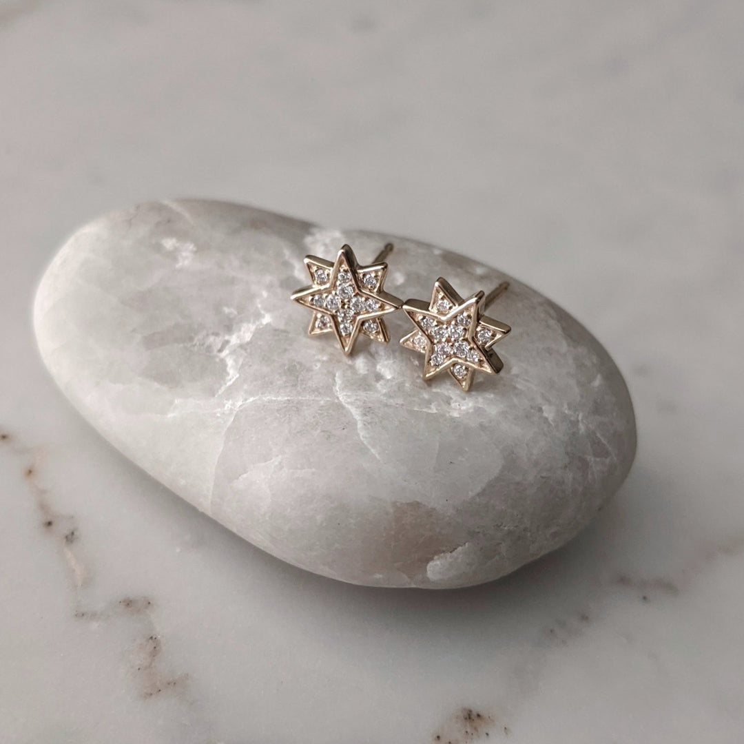 Diamond Starburst Earrings | 14K Yellow Gold