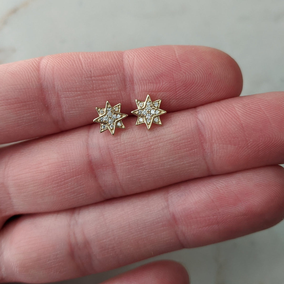 Diamond Starburst Earrings | 14K Yellow Gold