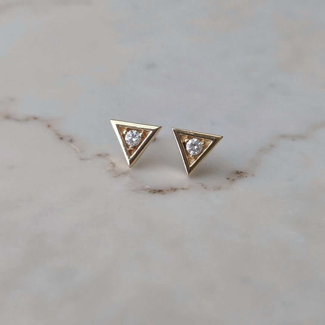 Triangle Diamond Stud Earrings | 14K Yellow Gold