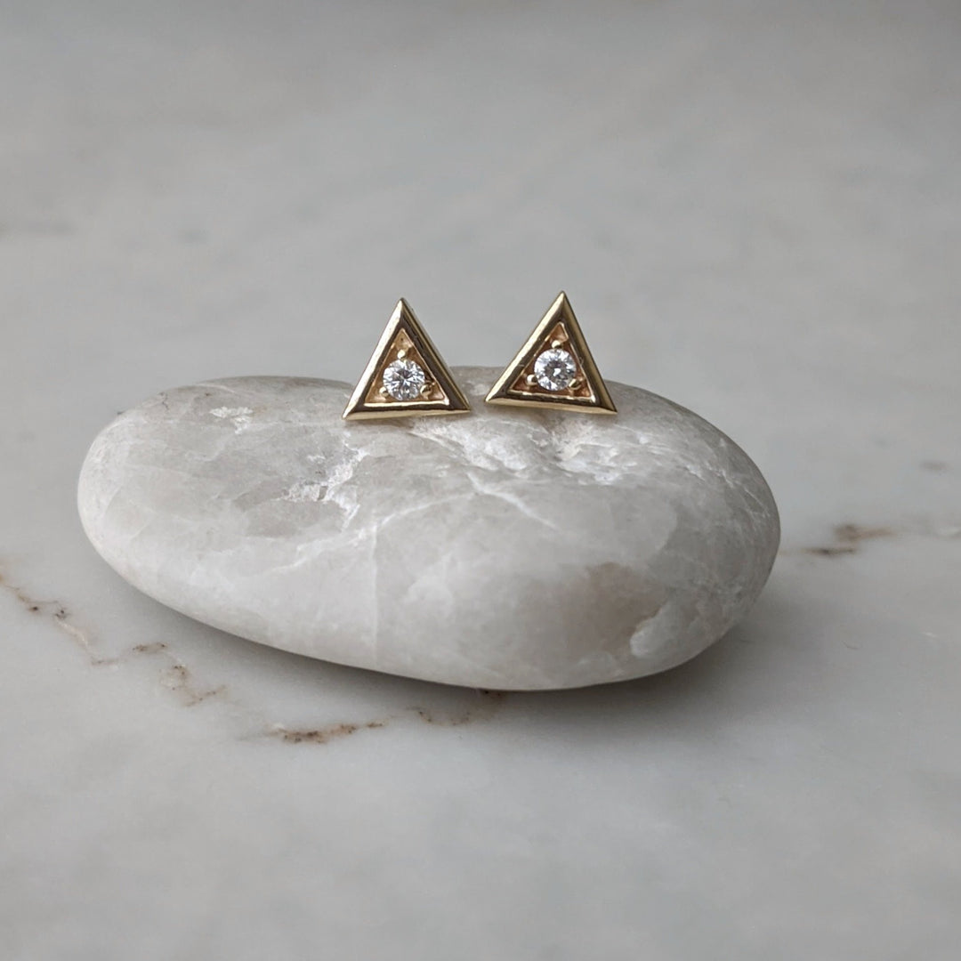 Triangle Diamond Stud Earrings | 14K Yellow Gold