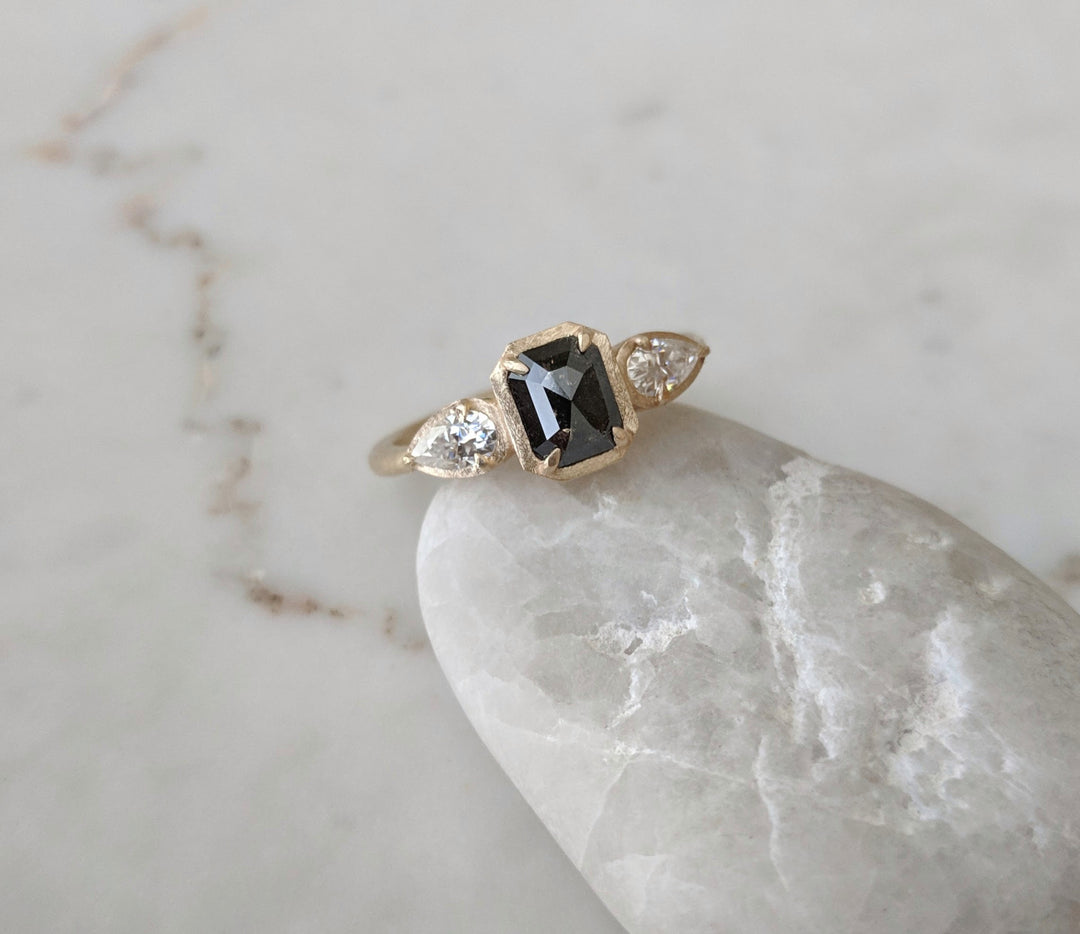 Black Diamond Three Stone Ring