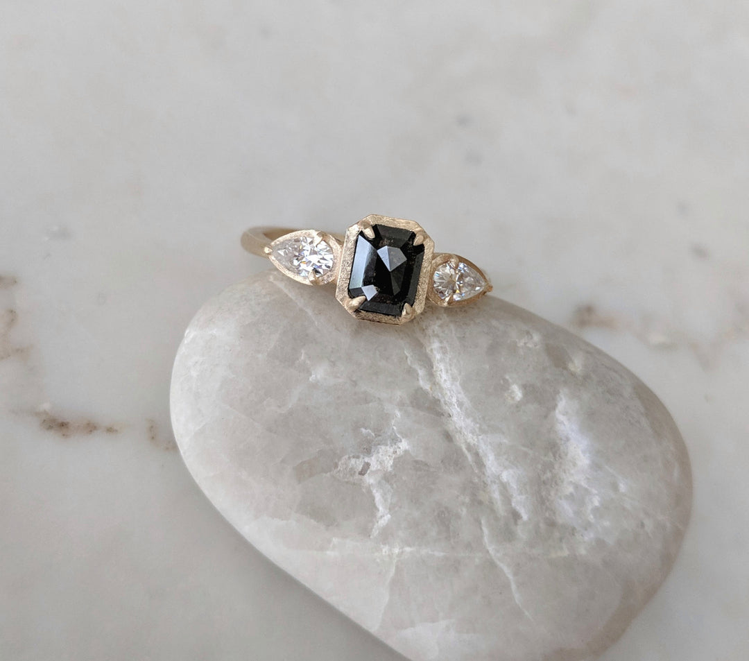 Black Diamond Three Stone Ring