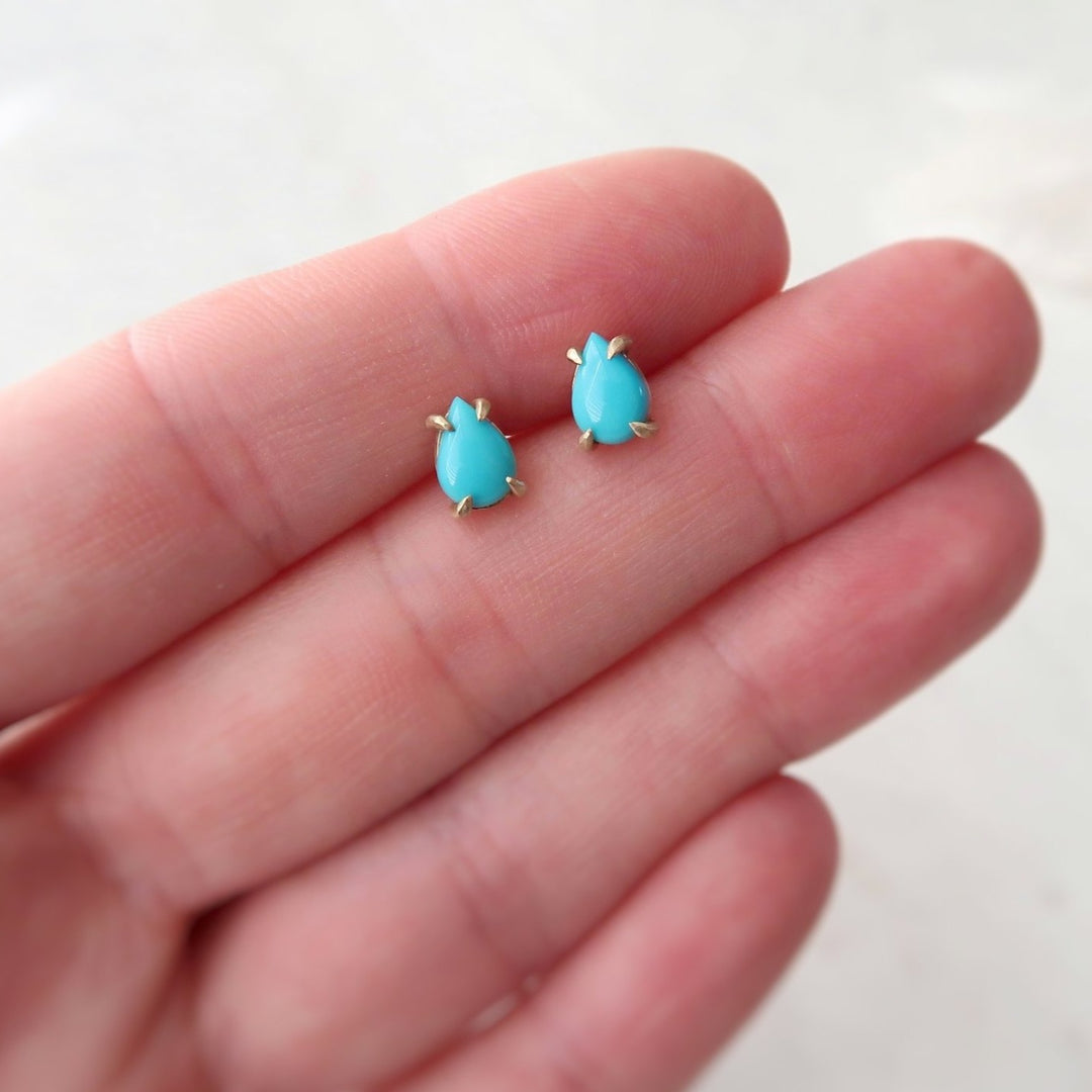 Turquoise Stud Earrings | 14K Yellow Gold