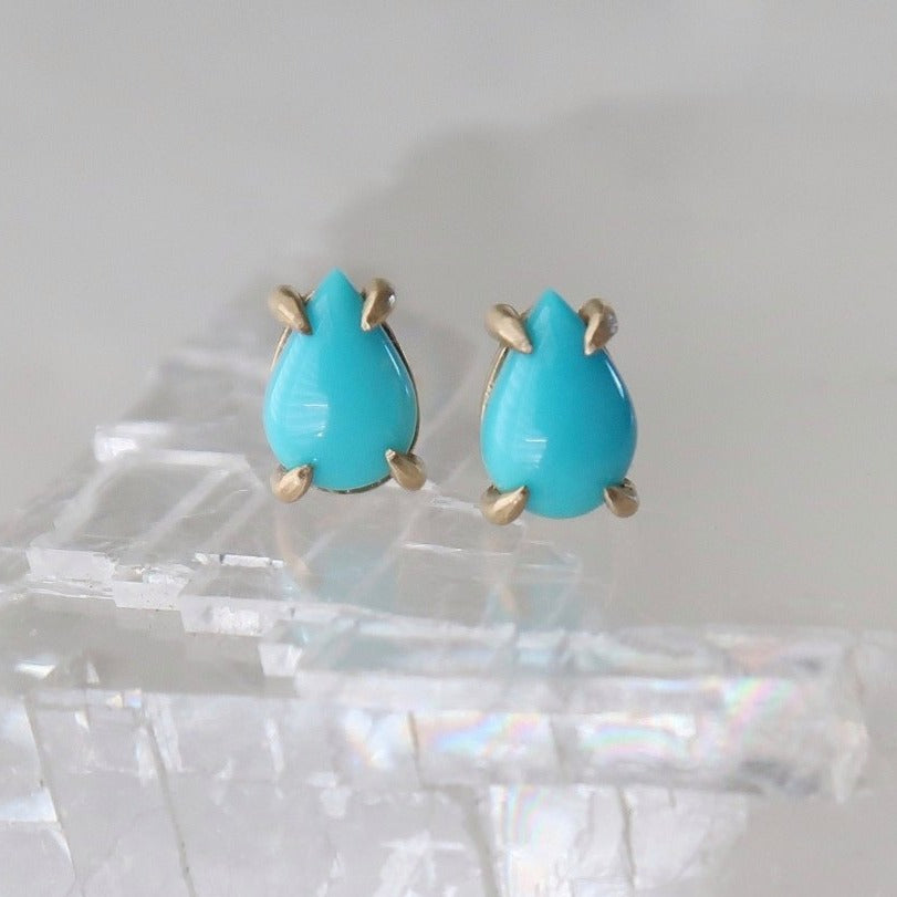 Turquoise Stud Earrings | 14K Yellow Gold