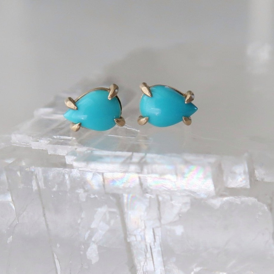 Turquoise Stud Earrings | 14K Yellow Gold