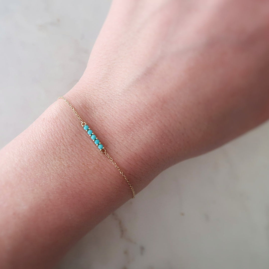 Petite Turquoise Bar Bracelet | 14K Yellow Gold